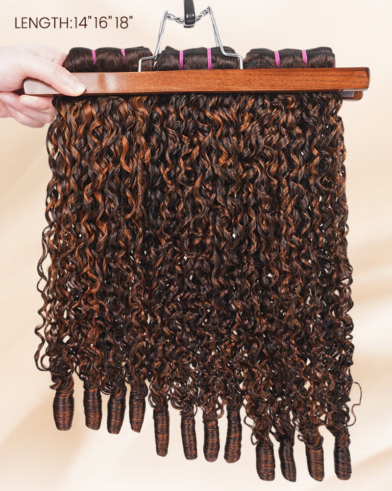 Arabella 12A Jerry Curly with Burmese Curly 3 Bundles Human Hair Weft Dark Brown Highlights Unprocessed Virgin Hair Weave