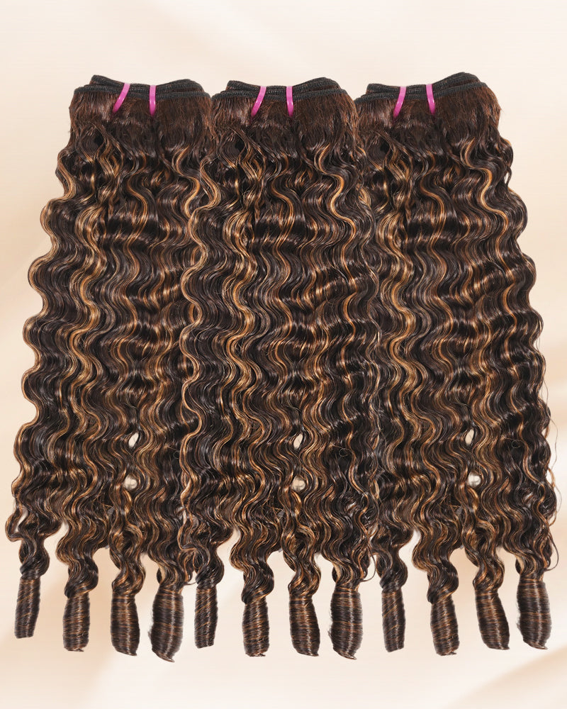 Arabella 12A Jerry Curly with Burmese Curly 3 Bundles Human Hair Weft Honey Blonde Highlight Color Unprocessed Virgin Hair Weave