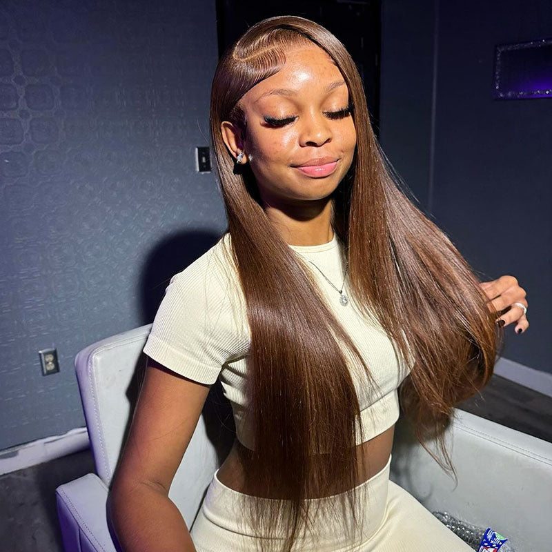 Arabella 6x5 Invisible Knots Glueless Chocolate Brown Straight Wig Pre-cut Lace Beginner Friendly