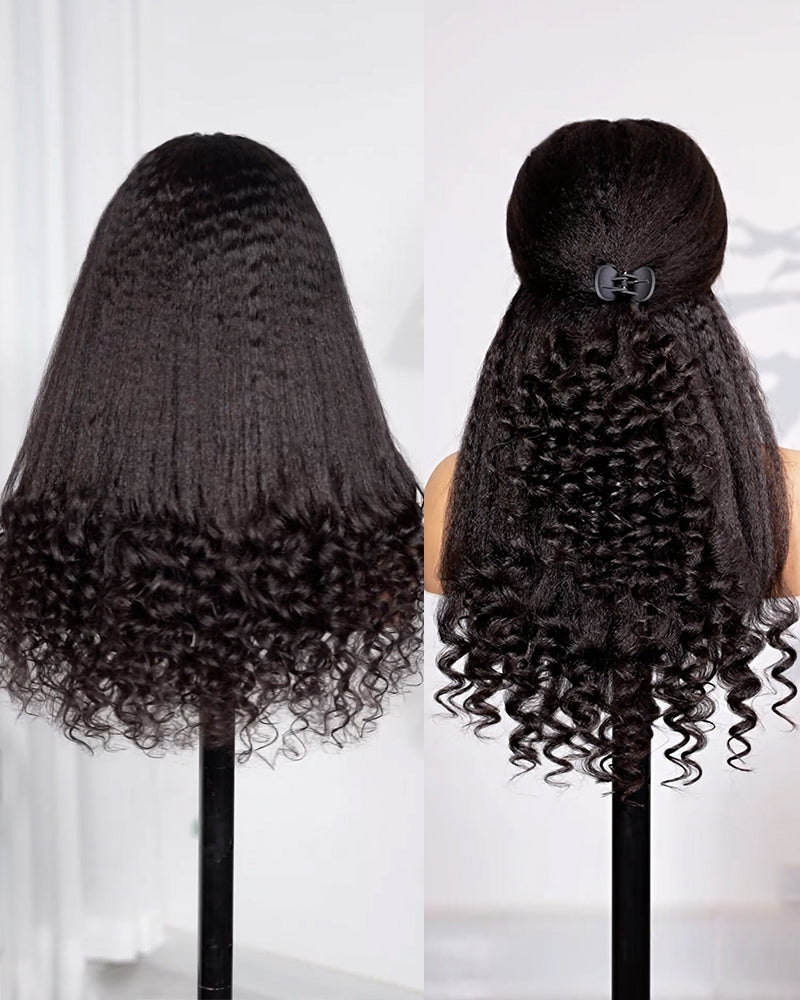 Arabella 3D Lace Half Wig Yaki Straight With Finger Coil Ends Wig Natural Black Breathable & Security