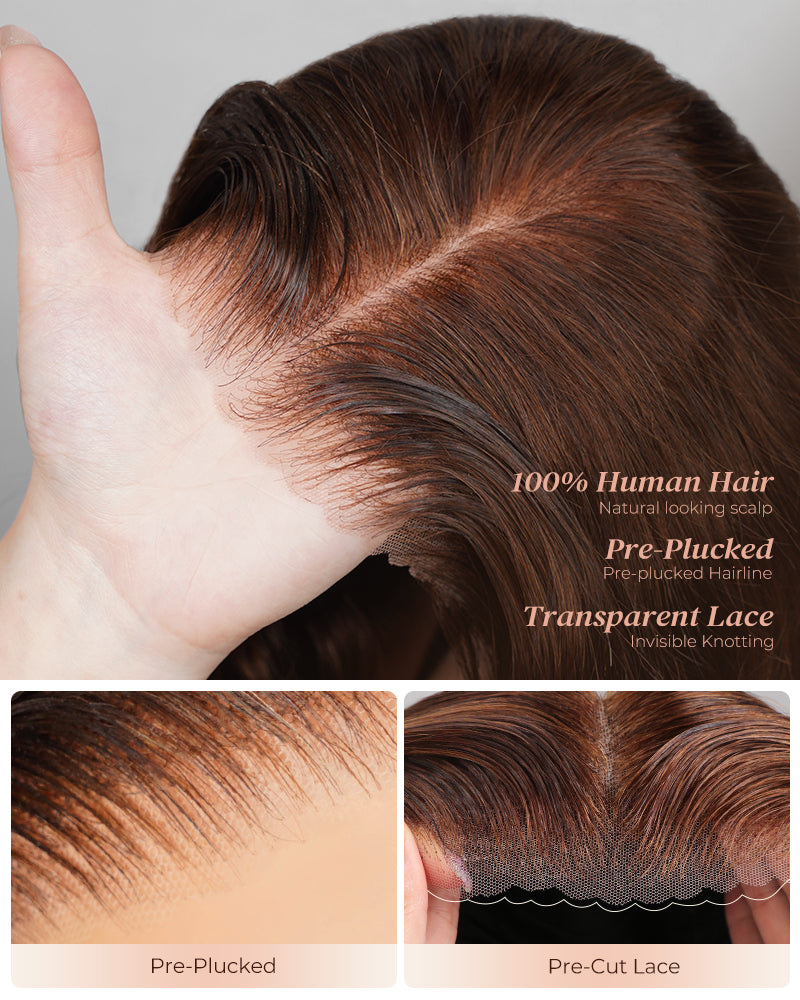 【$299 = 2 WIGS】Arabella 13x4 Frontal Lace & 6x5 Invisible Knots Glueless Chocolate Brown Water Wave Wig Invisible Knots Realistic Hairline