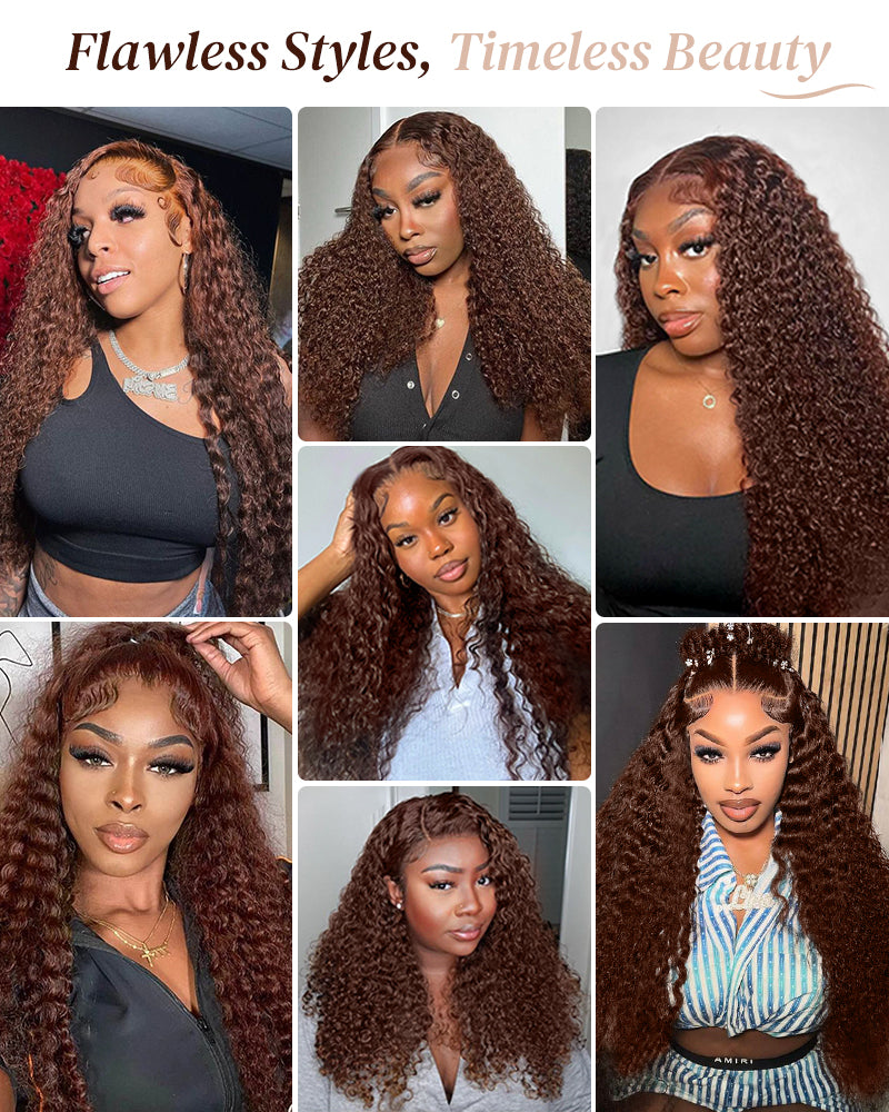 【$299 = 2 WIGS】Arabella 13x4 Frontal Lace & 6x5 Invisible Knots Glueless Chocolate Brown Water Wave Wig Invisible Knots Realistic Hairline