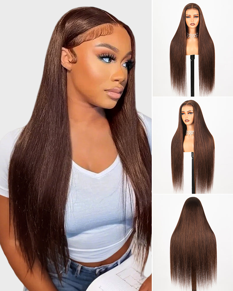 【$299 = 2 WIGS】Arabella 13x4 Frontal Lace Chocolate Brown Straight Wig Pre-cut Lace Realistic Hairline