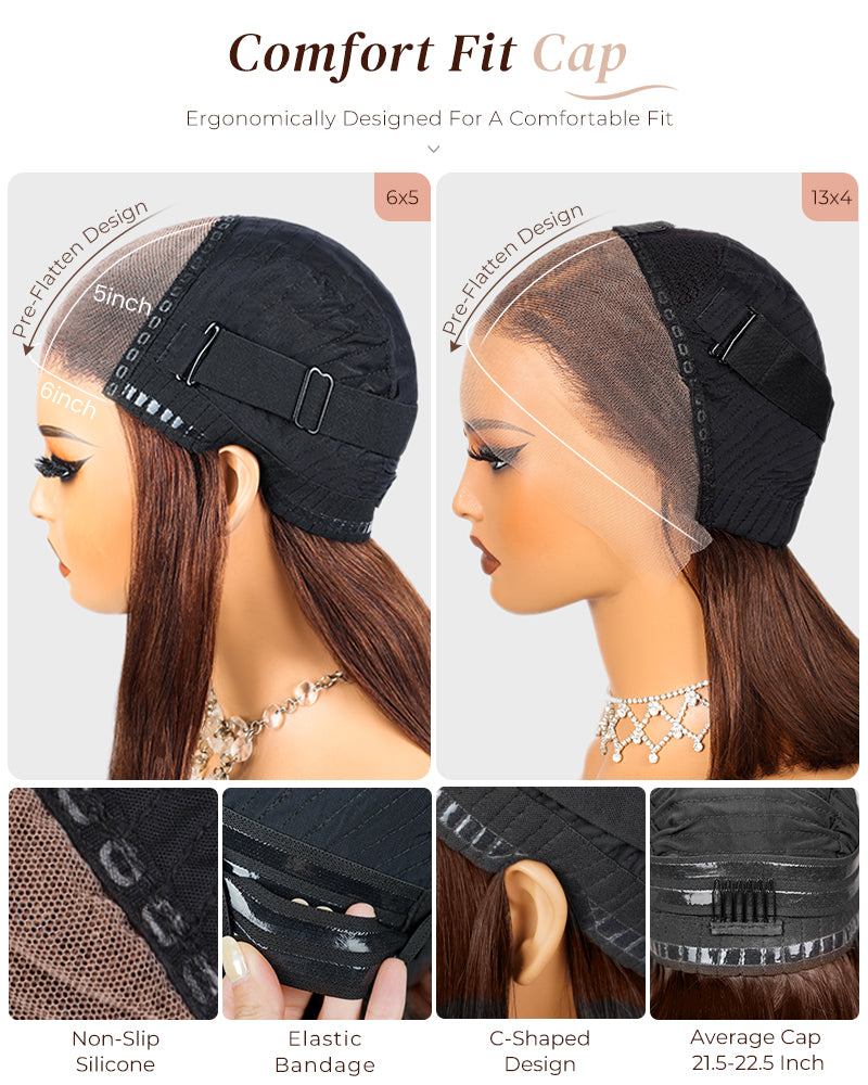 Arabella 6x5 Invisible Knots Glueless Chocolate Brown Straight Wig Pre-cut Lace Beginner Friendly