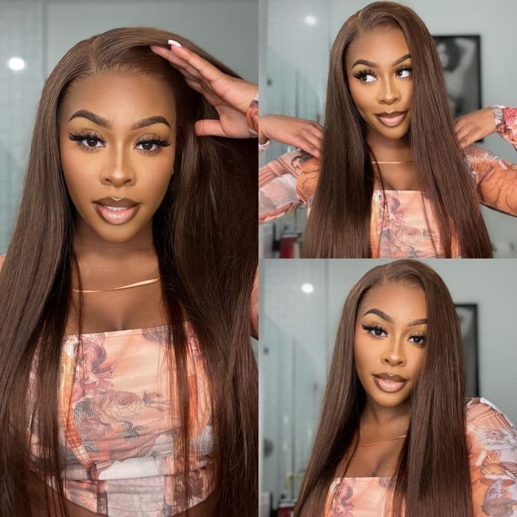 【$299 = 2 WIGS】Arabella 13x4 Frontal Lace Chocolate Brown Straight Wig Pre-cut Lace Realistic Hairline