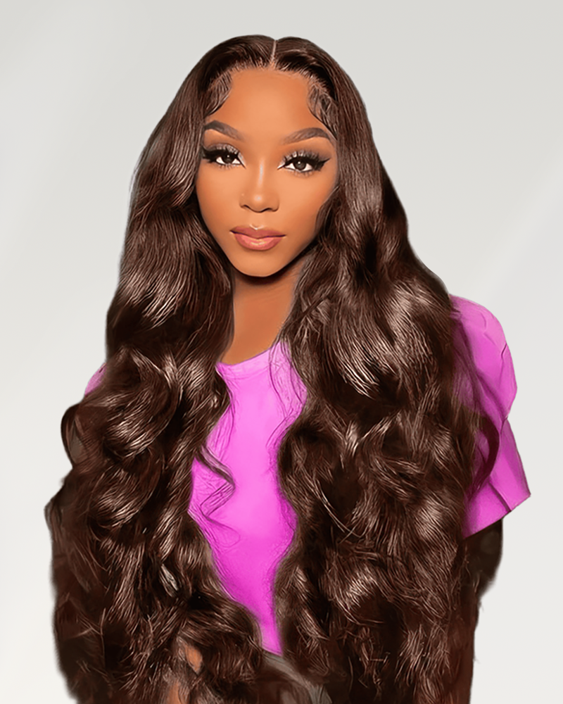 Arabella glueless chocolate brown wig body wave human hair wigs for black women