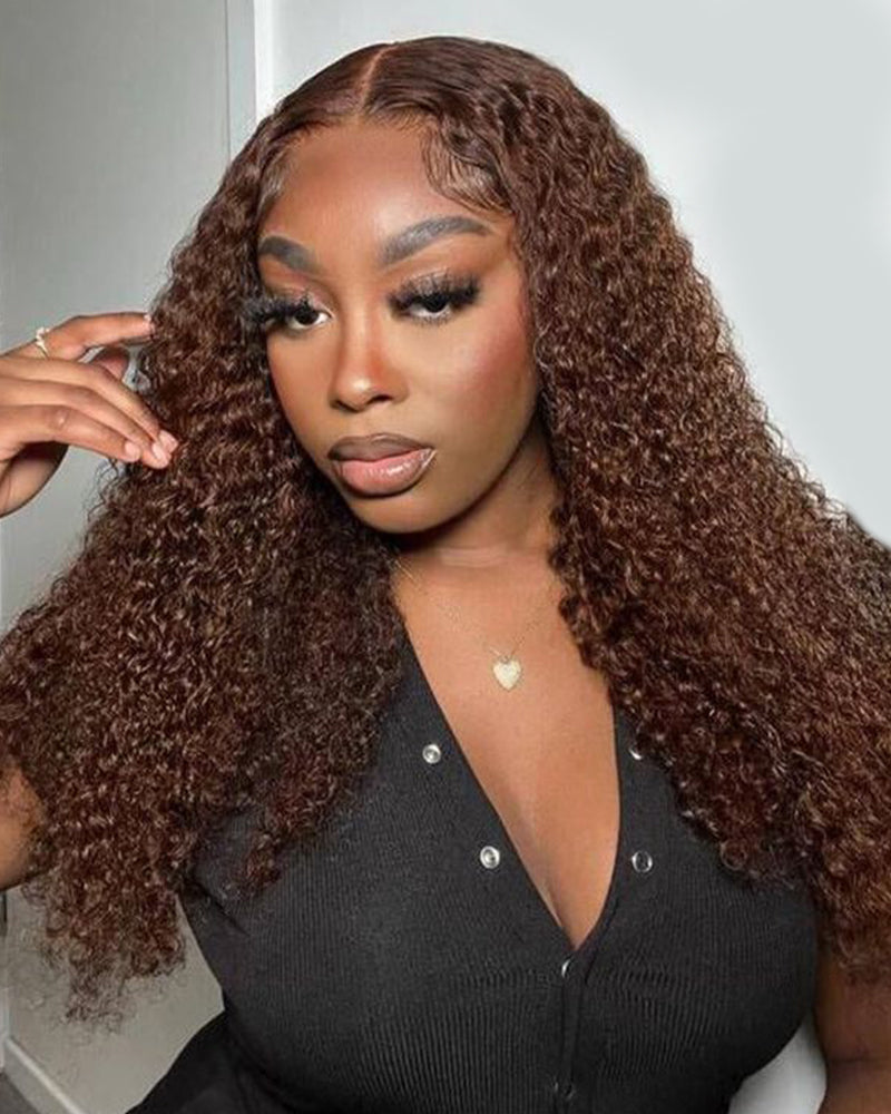 Arabella 13x4 Frontal Lace & 6x5 Invisible Knots Glueless Chocolate Brown Water Wave Wig Invisible Knots Realistic Hairline