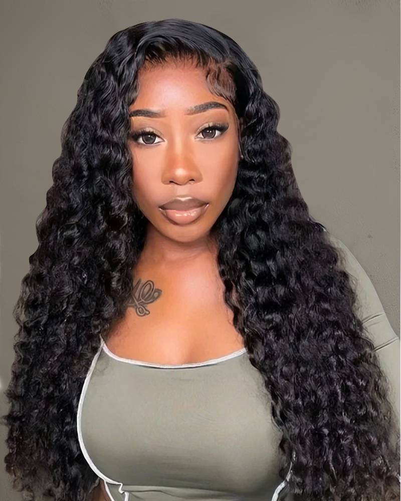 24"=$132 | Arabella 4x4 Lace Closure Deep Wave Wig Realistic Hairline Natural Black 100% Human Hair Wig