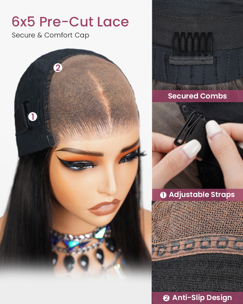 【$299 = 2 WIGS】Arabella 6x5 invisible knots Glueless Deep Wave Wig Pre-cut Lace Natural Black Beginner Friendly