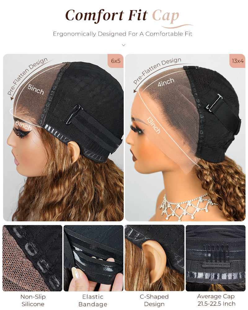 Arabella 6x5 invisible knots Glueless Honey Blonde Highlights On Brown Wig Body Wave Wig Realistic Hairline