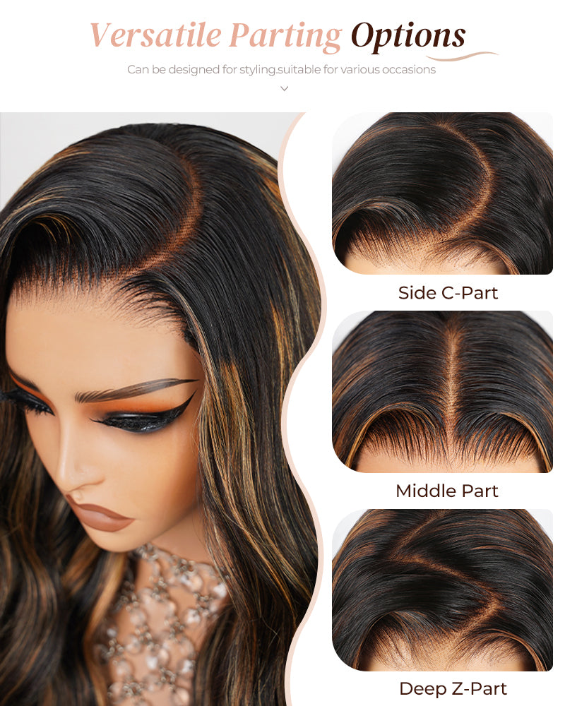 【$299 = 2 WIGS】Arabella 6x5 invisible knots Glueless Auburn Highlights on Black Hair Straight Wig Invisible Knots Realistic Hairline