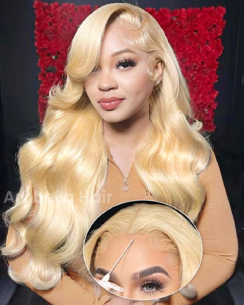 Arabella 13x4 Frontal Lace & 6x5 Invisible Knots Glueless 613 Blonde Body Wave Wig Invisible Knots Realistic Hairline