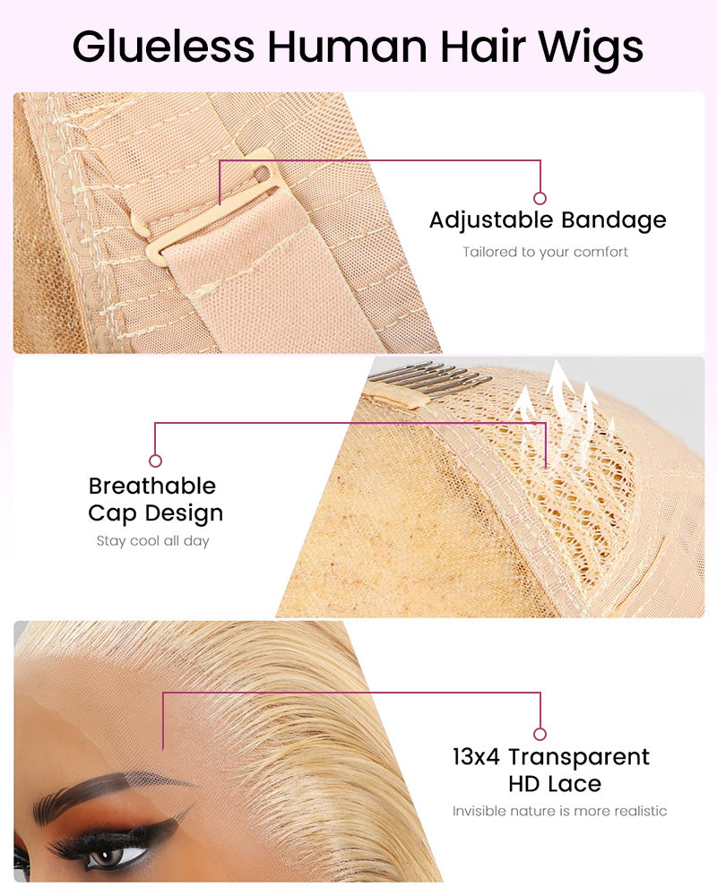 Arabella 6x5 invisible knots Glueless 613 Blonde Silky Straight Bob Wig Pre-cut Lace Beginner Friendly