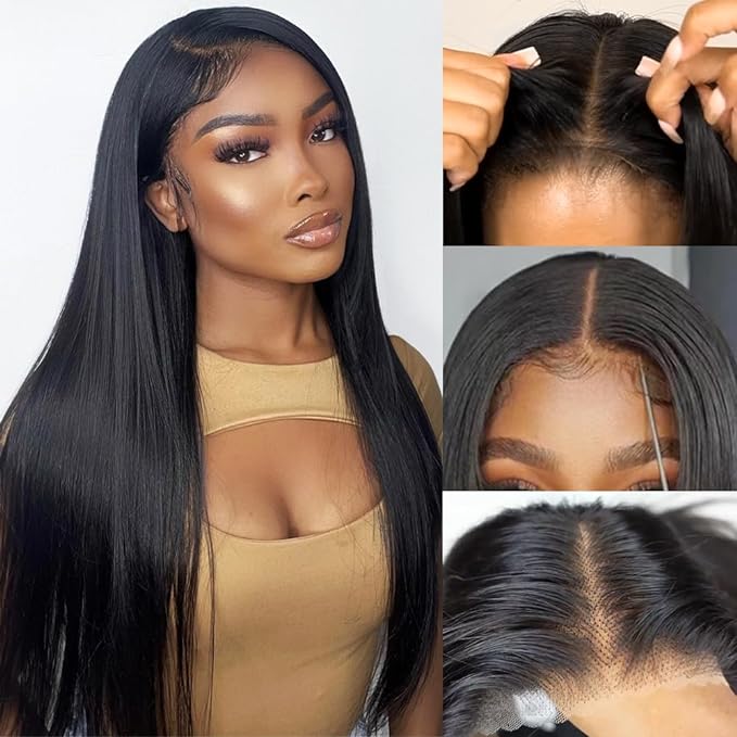 Arabella 6x5 Invisible Knots Glueless Silky Straight Wig Pre-cut Lace Natural Black Beginner Friendly