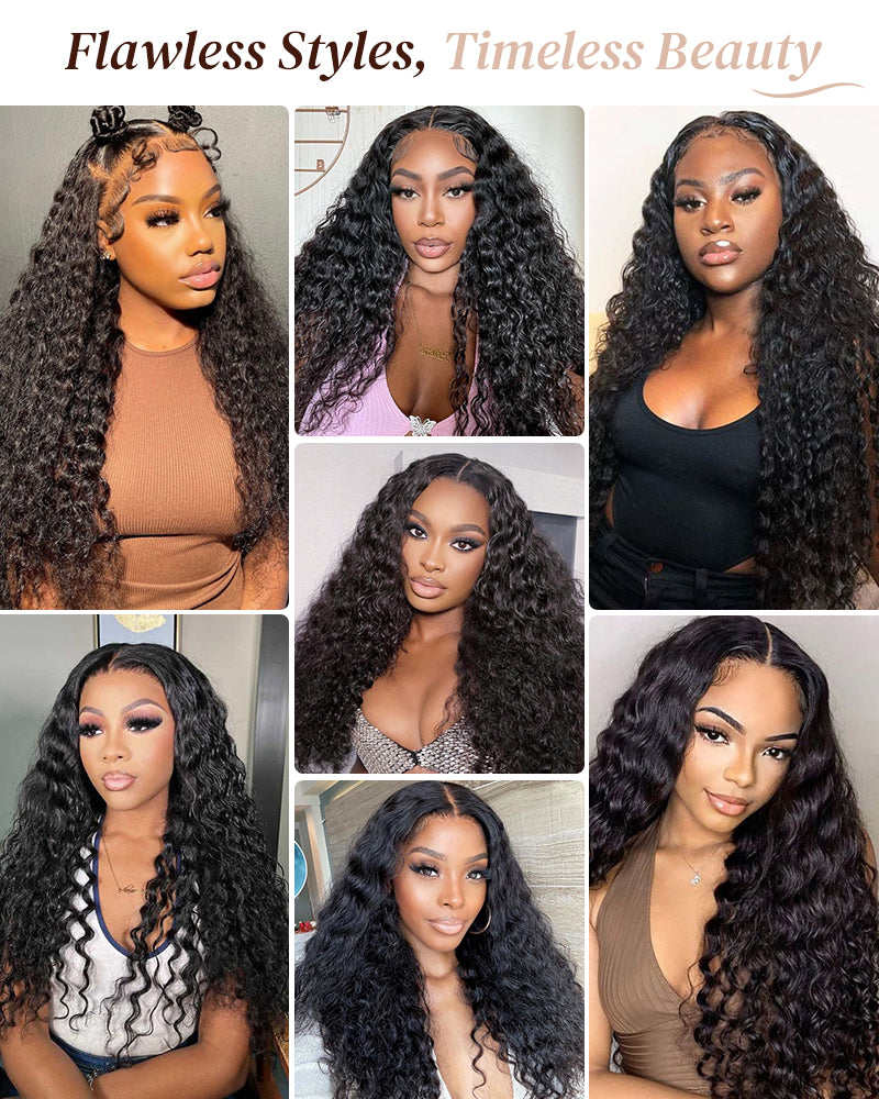 Arabella 6x5 Invisible Knots Glueless & 13x4 Frontal Lace Deep Wave Wig Pre-cut Lace Natural Black Beginner Friendly