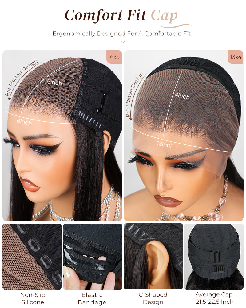 Arabella 6x5/13x4 Lace Glueless Body Wave Wig Pre-cut Lace Natural Black Beginner Friendly