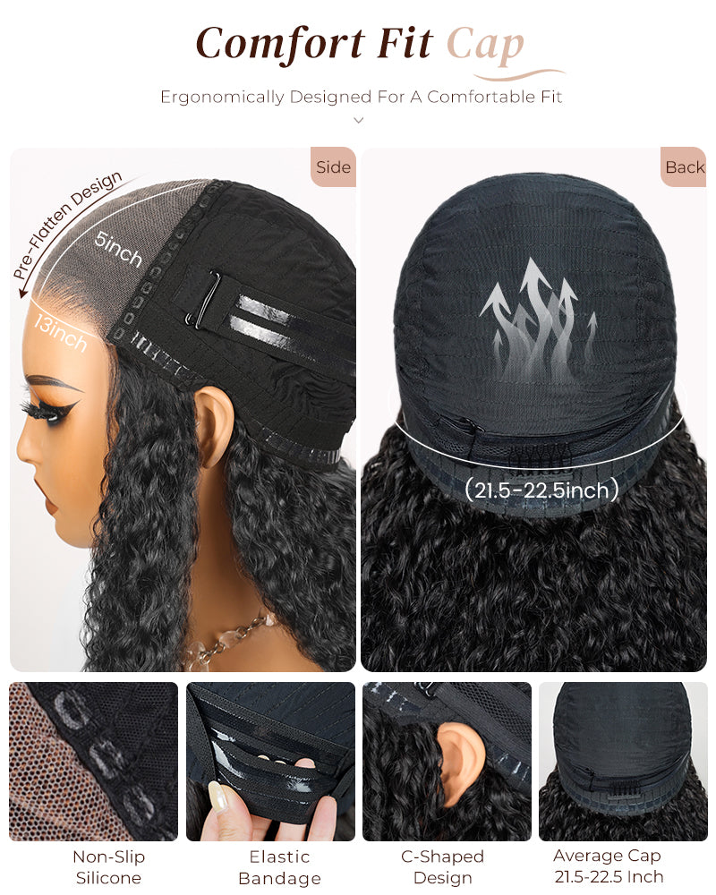 Arabella 6x5 invisible knots Glueless Jerry Curly Wig Pre-cut Lace Natural Black Beginner Friendly