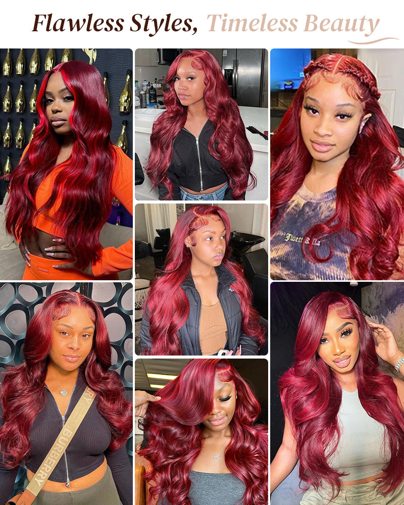 Arabella 6x5 invisible knots Glueless Wine Red Loose Body Wave Wig Pre-cut Lace Beginner Friendly