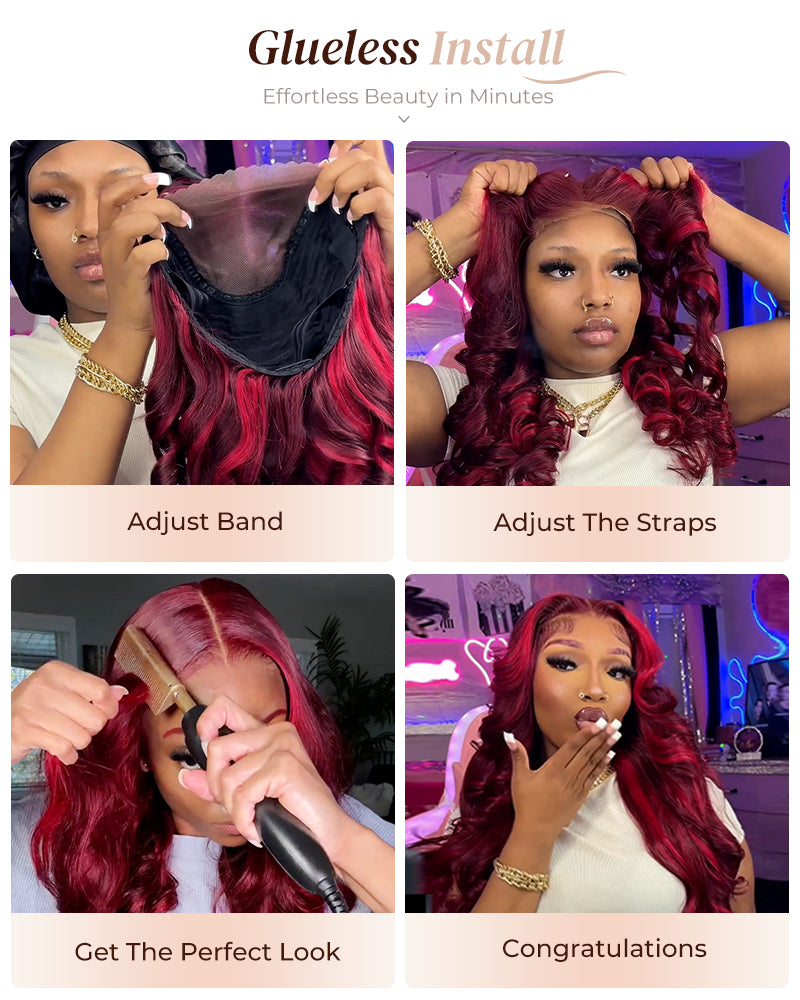 Arabella 6x5 invisible knots Glueless Wine Red Loose Body Wave Wig Pre-cut Lace Beginner Friendly