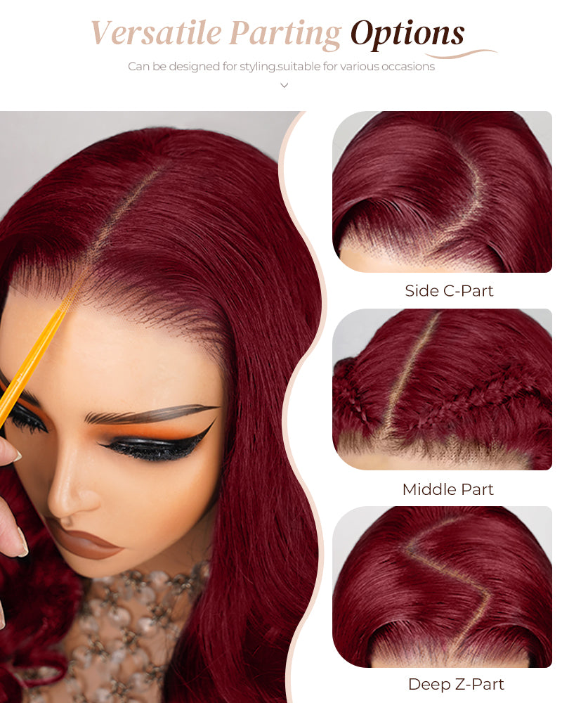Arabella 6x5 invisible knots Glueless Wine Red Loose Body Wave Wig Pre-cut Lace Beginner Friendly