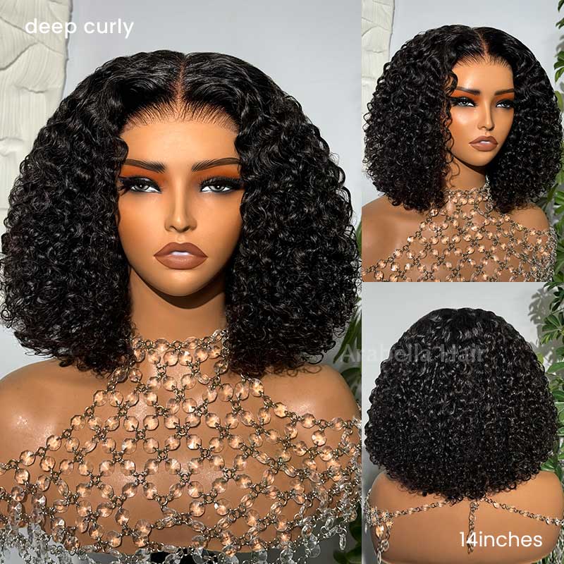 Arabella 6 Inches Deep Part Natural Black Jerry Curly Bob Wig 100% Human Hair Wig