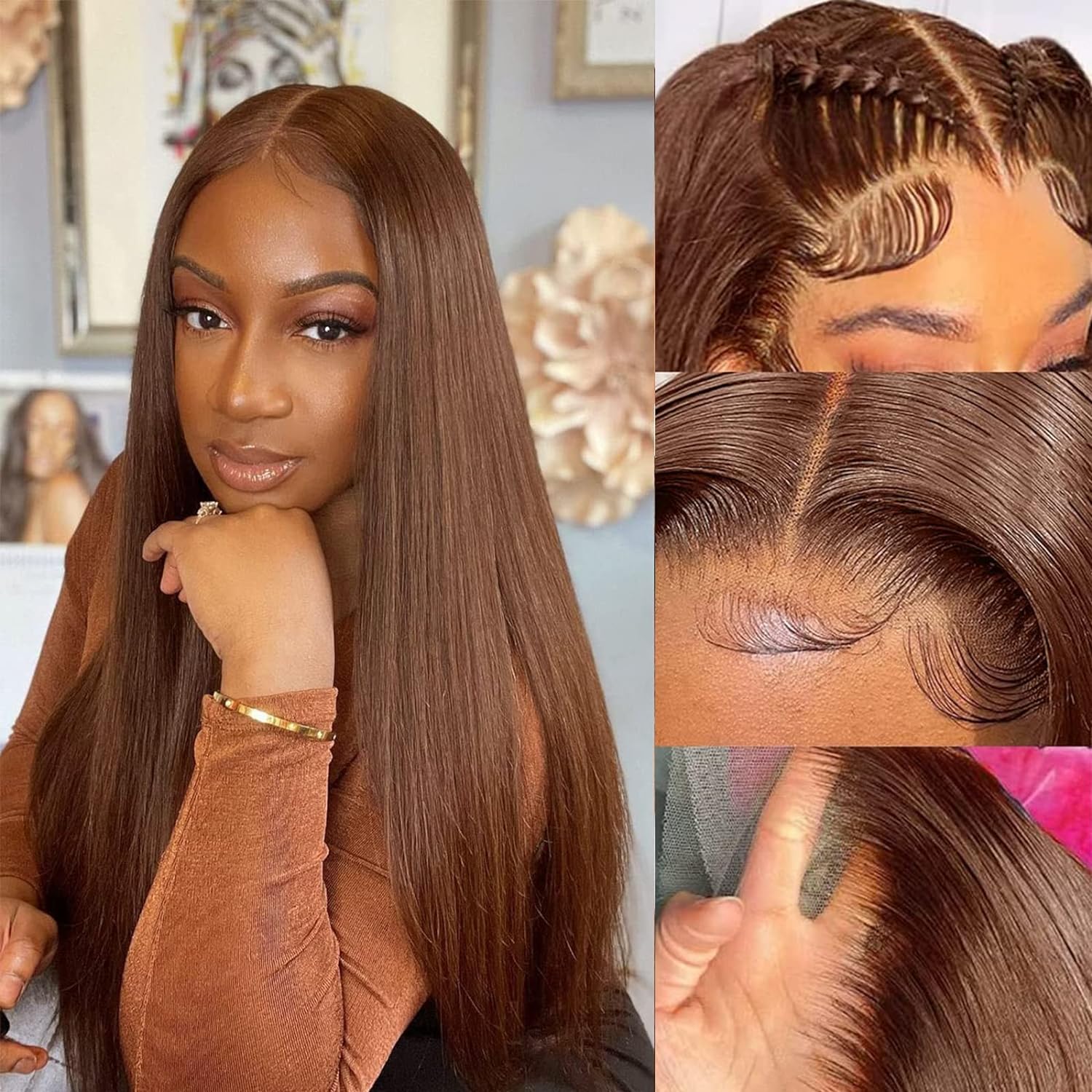 【$299 = 2 WIGS】Arabella 13x4 Frontal Lace Chocolate Brown Straight Wig Pre-cut Lace Realistic Hairline
