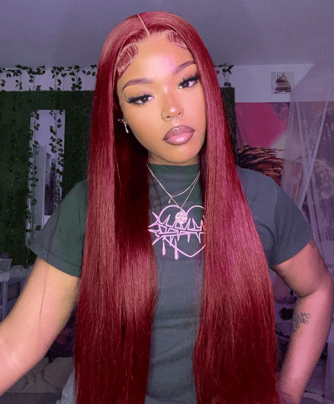 【$299 = 2 WIGS】Arabella 6x5/13x4 Lace Glueless Burgundy 99J Straight Wig Pre-cut Lace Beginner Friendly