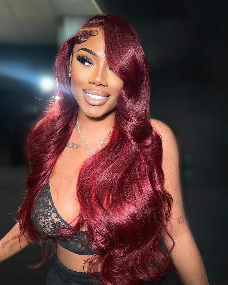 【$299 = 2 WIGS】Arabella 6x5/13x4 Lace Glueless Burgundy 99J Straight Wig Pre-cut Lace Beginner Friendly