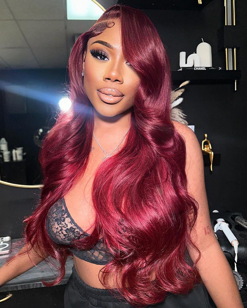 【$299 = 2 WIGS】Arabella 6x5/13x4 Lace Glueless Burgundy 99J Straight Wig Pre-cut Lace Beginner Friendly