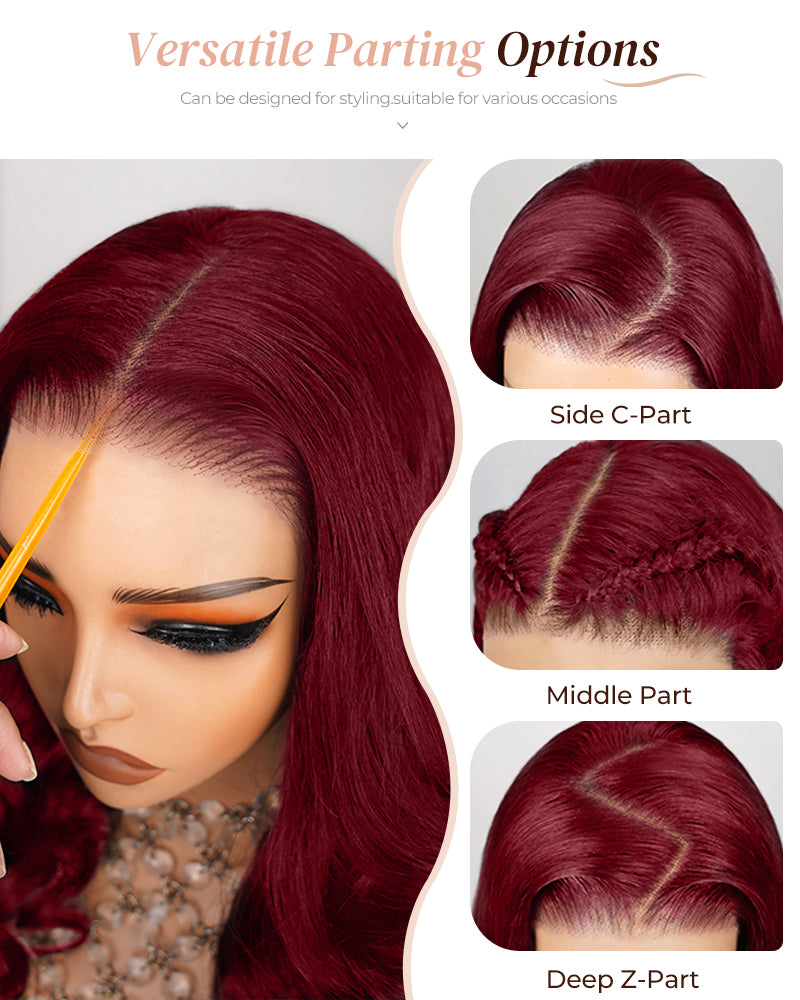 【$299 = 2 WIGS】Arabella 6x5/13x4 Lace Glueless Burgundy 99J Straight Wig Pre-cut Lace Beginner Friendly