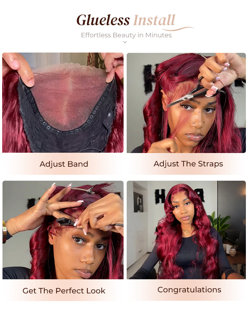 【$299 = 2 WIGS】Arabella 6x5/13x4 Lace Glueless Burgundy 99J Straight Wig Pre-cut Lace Beginner Friendly