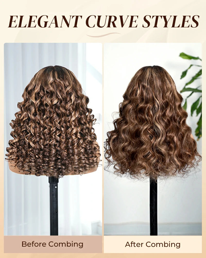 Arabella 13x6 Three-Go™ Ombre Highlight Honey Blonde Glueless Wig Wand Curl With Drawstring 100% Human Hair Wig