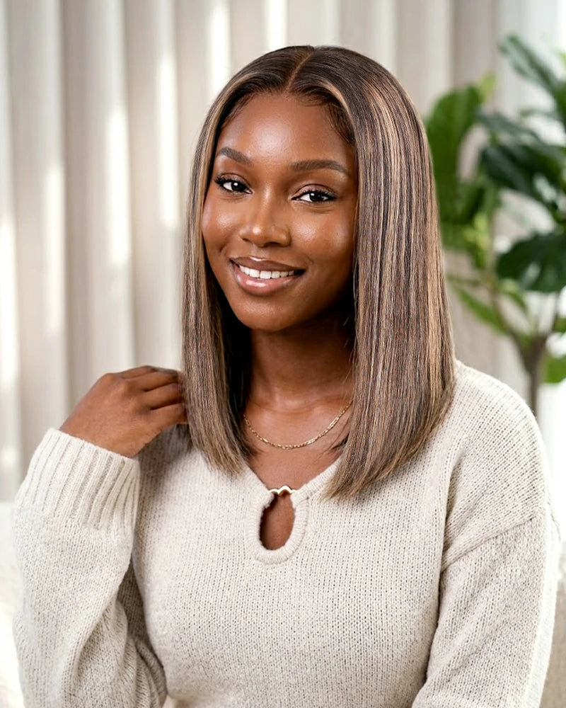 Arabella 13x6 Three-Go™ 250% Density Ombre Platinum Blonde Balayage Highlights Glueless Wig Straight Bob Wig With Drawstring