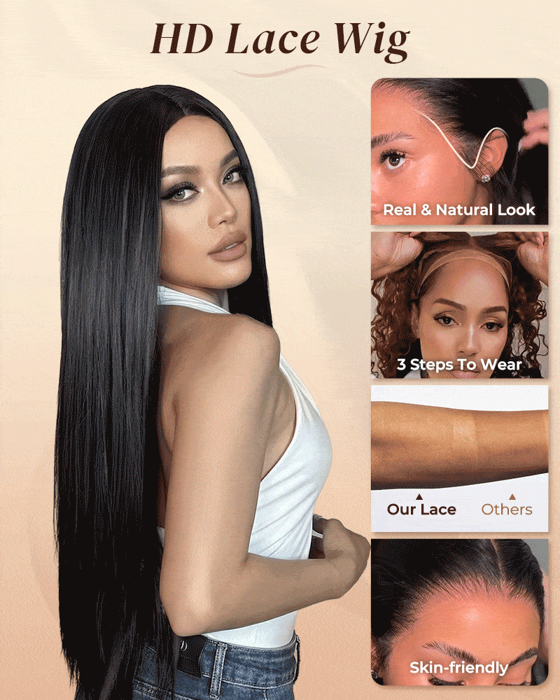 Arabella 13x6 Three-Go™ HD Lace Glueless Wig 250% High Density Full Ends Silky Straight With Drawstring Natural Black 100% Human Hair