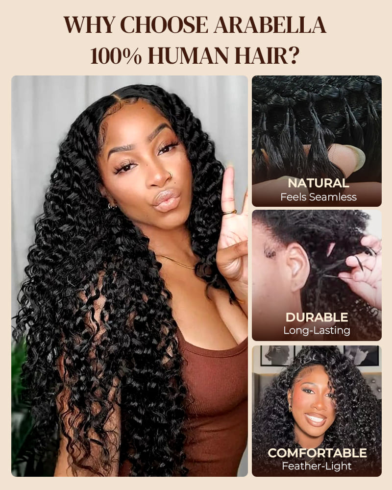 Arabella Water Wave Feather Crochet Hair Natural Black Hair Extensions Pre-Separated Lightweight Miracle Knots