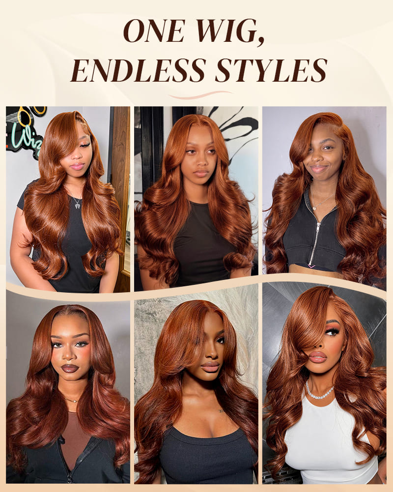 Arabella 13x6 Lace Three-Go™ Dark Copper Ginger Glueless Wig Loose Body Wave With Drawstring 100% Human Hair Wig