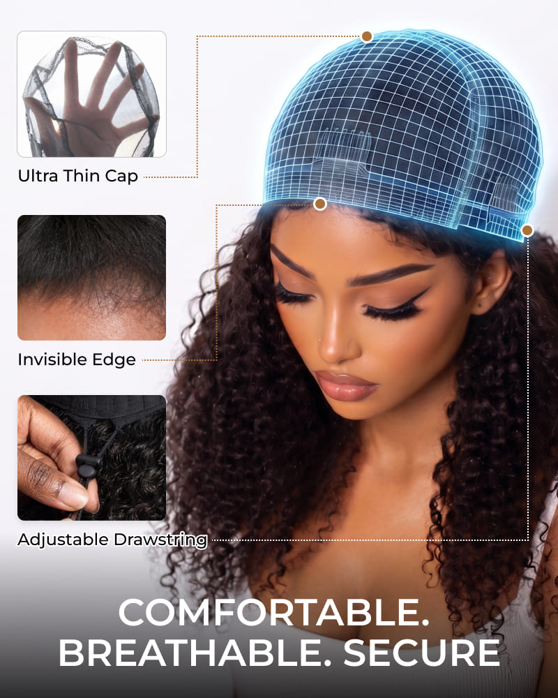 Arabella 3 In 1 Half Wig Afro Kinky Curly Wig Invisible Drawstring Natural Black Endless Styles No Glue No Lace Install