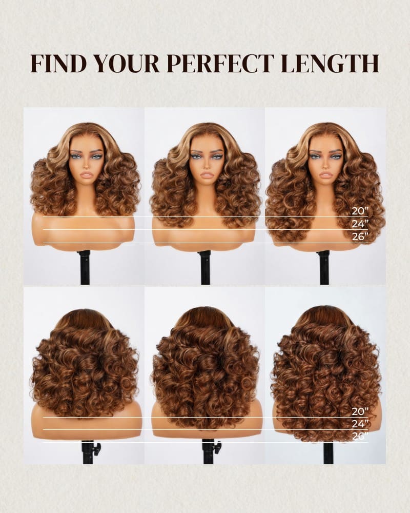 Arabella 6x5 Lace Glueless Honey Blonde Highlights On Brown Wig Bouncy Curly Wig Beginner Friendly