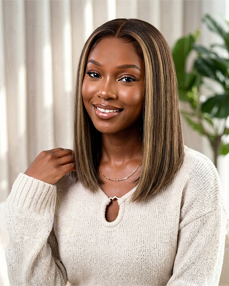 【BOGO】Arabella 13x6 Three-Go™ 250% High Density Ombre Platinum Blonde Balayage Highlights Old Money Bob Glueless Wig Straight Bob Wig With Drawstring