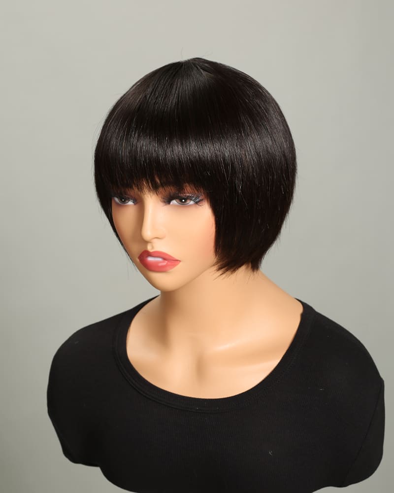 Arabella 6 inches Non-Lace Natural Black Straight Bob Wig Machine Made Wig