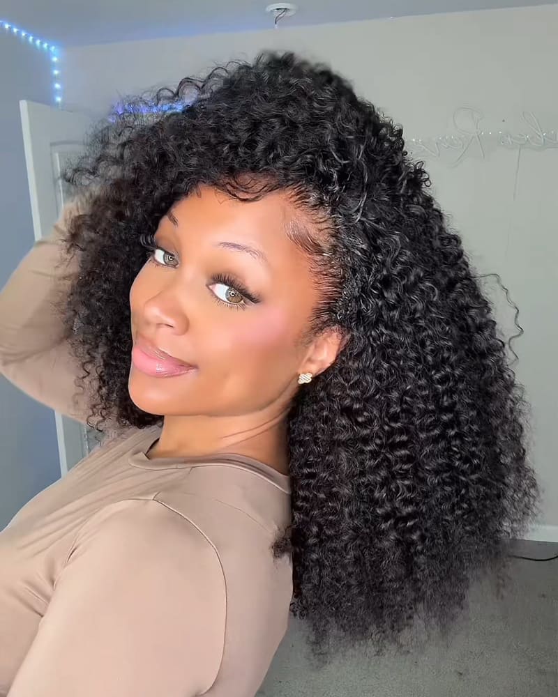Arabella V-Part Natural Black Afro Kinky Curly Wig + Crochet Hair Invisi Drawstring Upgrade Clip