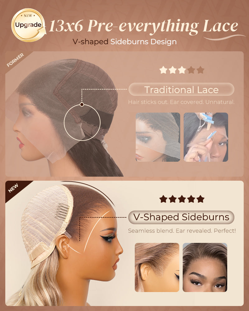 000Arabella 13x6 Three-Go™ Ash Blonde Highlight Glueless Wig Loose Body Wave With Drawstring 100% Human Hair Wig