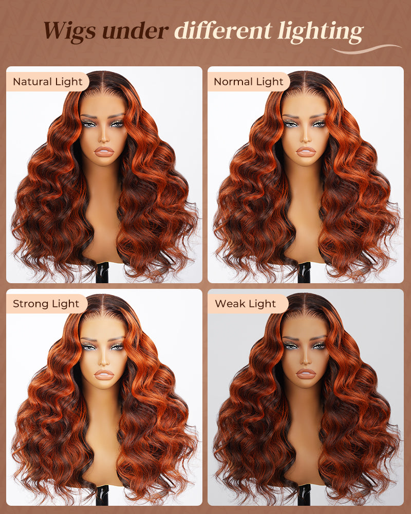 Value Set | Arabella 13x6 Three-Go™ Auburn Highlights Brown Hair Glueless Wig Loose Body Wave With Drawstring