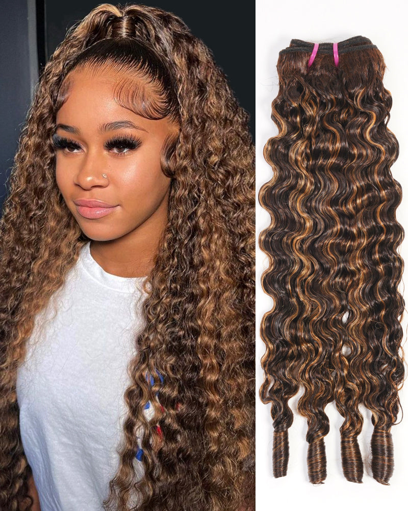 Arabella 12A Jerry Curly with Burmese Curly 3 Bundles Human Hair Weft Honey Blonde Highlight Color Unprocessed Virgin Hair Weave