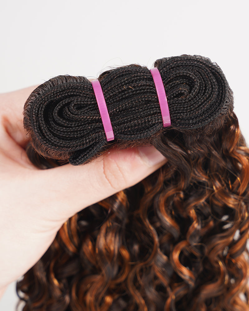 Arabella 12A Jerry Curly with Burmese Curly 3 Bundles Human Hair Weft Dark Brown Highlights Unprocessed Virgin Hair Weave