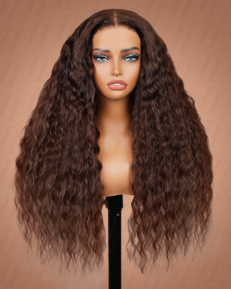 Value Set | Arabella 13x6 Three-Go™ Chocolate Brown Glueless Wig Water Wave With Drawstring 100% Human Hair Wig