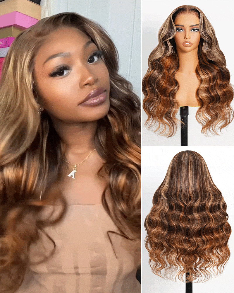 【$299 = 2 WIGS】Arabella 13x6 Three-Go™ Brown Ombre Highlights Glueless Wig Loose Body Wave With Drawstring 100% Human Hair Wig 20