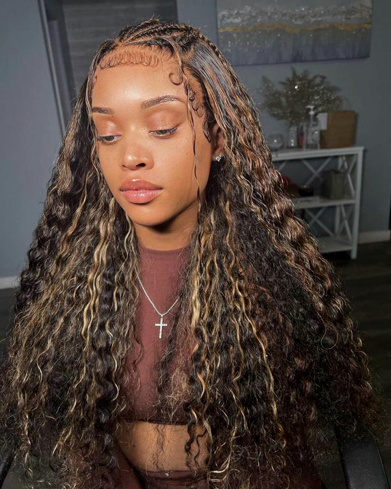 Arabella 12A Jerry Curly with Burmese Curly 3 Bundles Human Hair Weft Honey Blonde Highlight Color Unprocessed Virgin Hair Weave