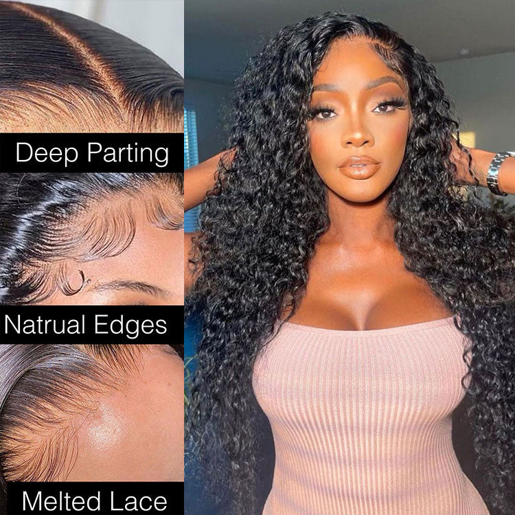 Arabella 6x5 Invisible Knots Glueless Lace Deep Wave Wig Pre-cut Lace Natural Black Beginner Friendly