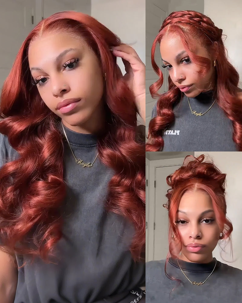 Arabella 13x6 Three-Go™ Reddish Brown Glueless Wig Loose Body Wave With Drawstring 100% Human Hair Wig